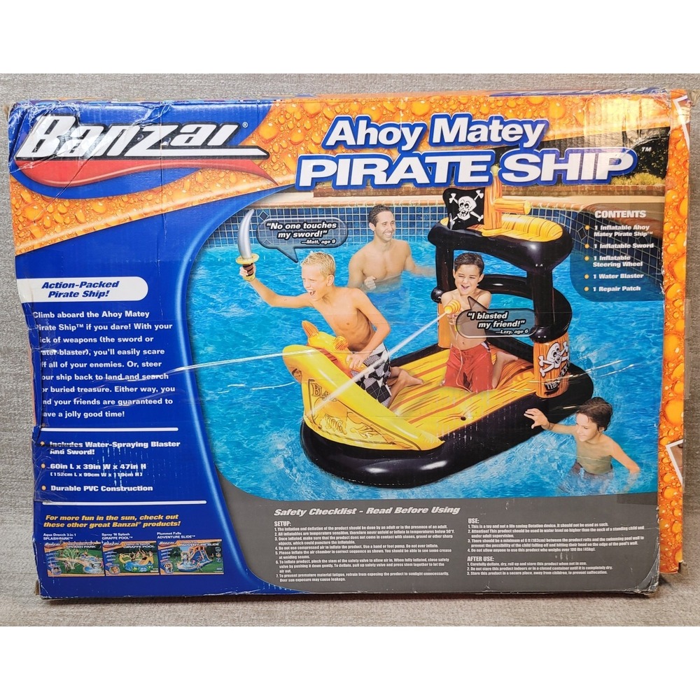Banzai Ahoy Matey Pirate Ship Inflatable Pool Float Model #59073 w Blaster RARE